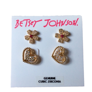 Authentic Betsey Johnson Heart & Flower Earrings